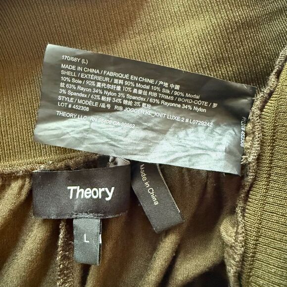 Theory Ribbed Cuff Jogger in Silk Jersey Thyme Green Large - Picture 7 of 7
